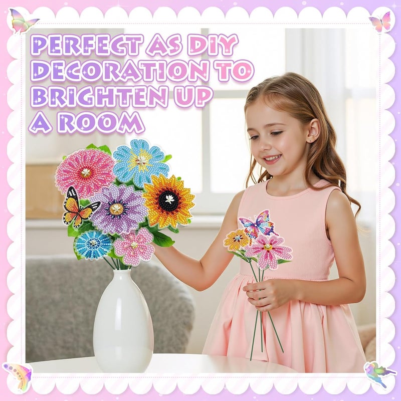Nardoll Crafts for Girls 8-12 - Make Your Own GEM Art Flower Bouquet - Arts and Crafts for Kids Ages 8-12 - Diamond Art Kits for Kids - 5D Dimond Art Paintings - DIY Art & Craft Gifts for 4 5 6 7 10 Year Old - Image 5